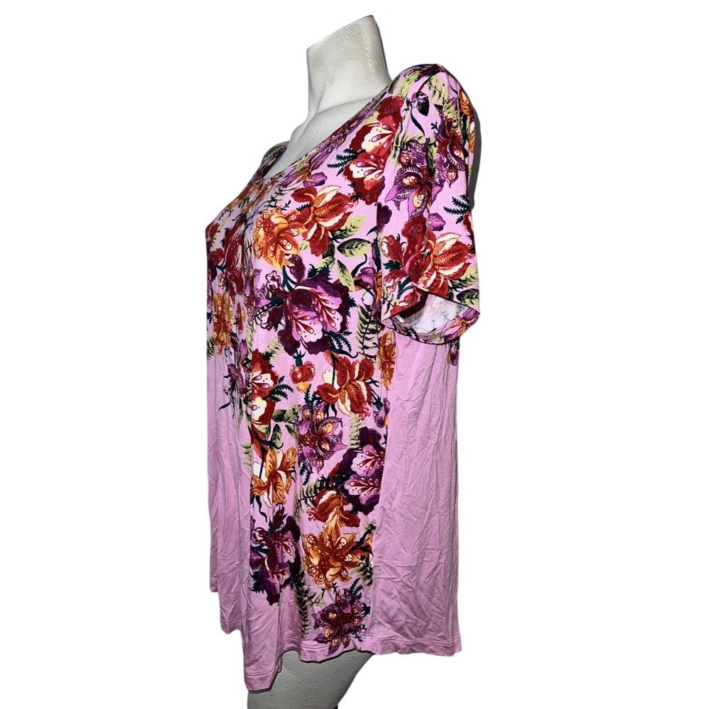 JM Collection Womens XXL Pink Floral Scoop Neck Short Sleeve Top T-Shirt - Picture 4 of 6